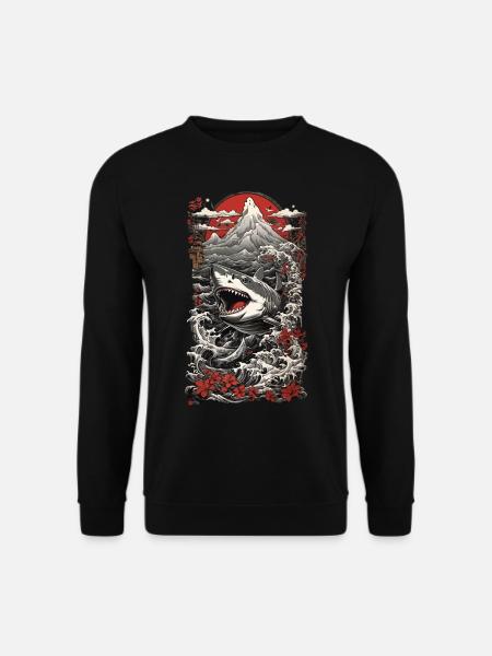 Ukiyo-E Haifisch Japanische Wellen Kunst Meer Hai - Unisex Pullover - Schwarz