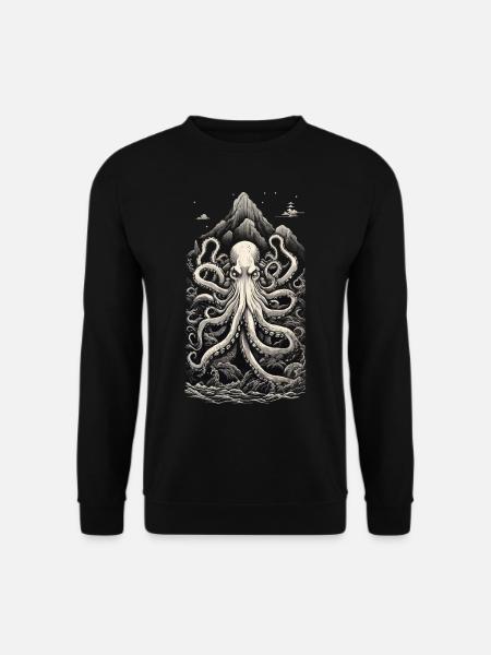 Vintage Kraken Deep Sea & Japan Aesthetic Design - Sweat-shirt Unisexe - noir