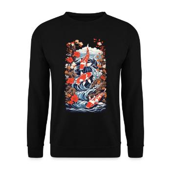 Majestätischer Koi Ukiyo-E Japan Stil - Unisex Pullover - Schwarz - Vorne - Alina (178cm) & Michal (187cm)