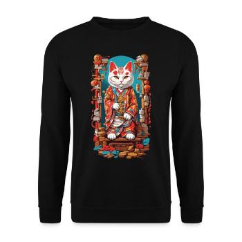 Esthétique Japon chat porte-bonheur chat Design - Sweat-shirt Unisexe - noir - Devant - Alina (178cm) & Michal (187cm)