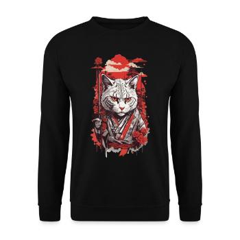 Asian Cat in Retro Japan Cat Style - Unisex Sweatshirt - black - Front - Alina (178cm) & Michal (187cm)