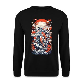 Japan Koi Retro Art Fisch Design Ukiyo-E Stil - Unisex Pullover - Schwarz - Vorne - Alina (178cm) & Michal (187cm)