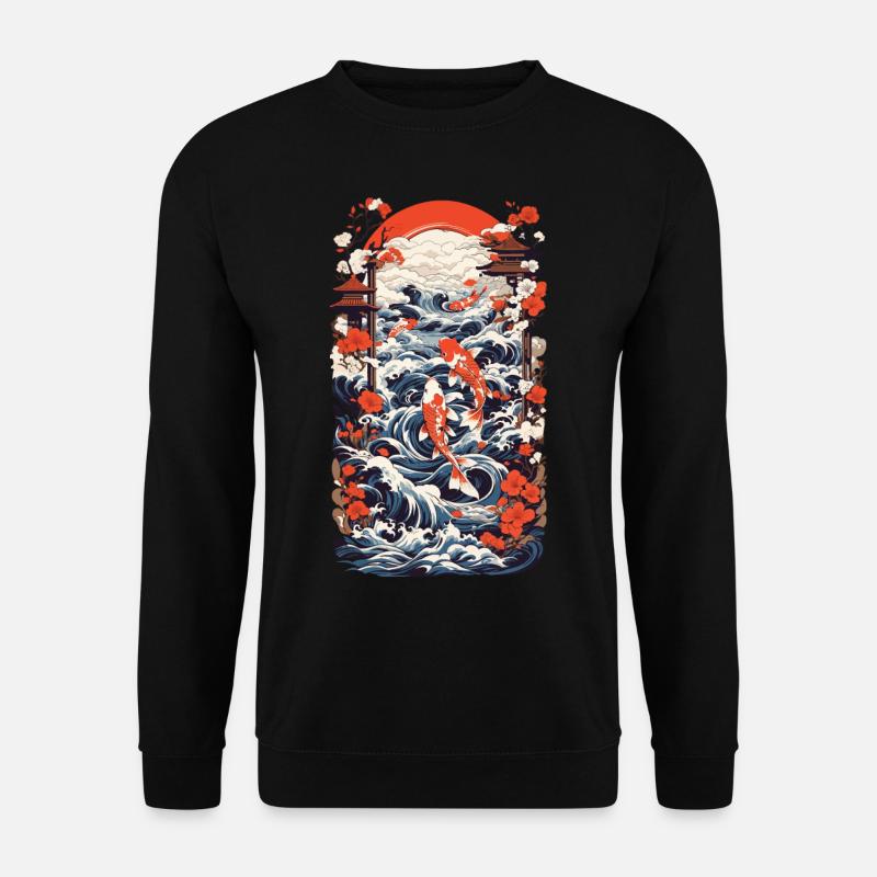 Japan Koi Retro Art Fisch Design Ukiyo-E Stil - Unisex Pullover - Schwarz