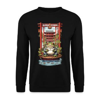 Japanese Lucky Charm Frog Aesthetic Design - Unisex Sweatshirt - black - Front - Alina (178cm) & Michal (187cm)