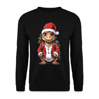 Dinosaurier an Weihnachten Weihnachtsmann Dino - Unisex Pullover - Schwarz - Vorne - Alina (178cm) & Michal (187cm)