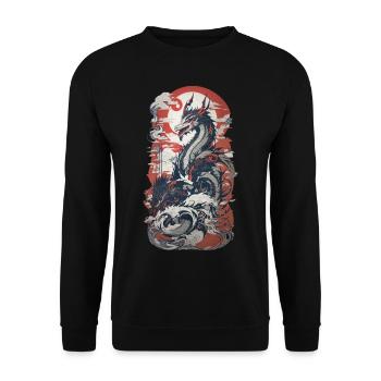 Ukiyo-E Style Dragon in Retro Design Art - Unisex Sweatshirt - black - Front - Alina (178cm) & Michal (187cm)
