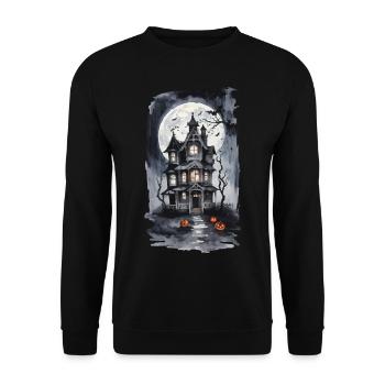 Halloween Night Witch House Full Moon Bats - Unisex Sweatshirt - black - Front - Alina (178cm) & Michal (187cm)