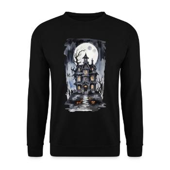 Halloween Full Moon Witch House Horror Design - Unisex Sweatshirt - black - Front - Alina (178cm) & Michal (187cm)