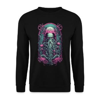 Okkultes Ghul Kraken Monster Halloween Design - Unisex Pullover - Schwarz - Vorne - Alina (178cm) & Michal (187cm)