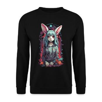 Goth Kemonomimi Bunny Anime Vaporwave Design - Sweat-shirt Unisexe - noir - Devant - Alina (178cm) & Michal (187cm)