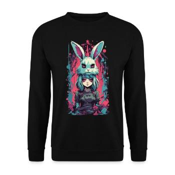 Gothic Anime Girl Halloween Hasen Kostüm Aesthetic - Unisex Pullover - Schwarz - Vorne - Alina (178cm) & Michal (187cm)