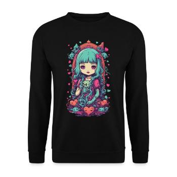 Weirdcore Goth Girl Okkultes Love Design - Unisex Pullover - Schwarz - Vorne - Alina (178cm) & Michal (187cm)