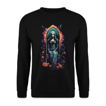 Vintage Gothic Girl Retro Style Illustration - Unisex Pullover - Schwarz - Vorne - Alina (178cm) & Michal (187cm)