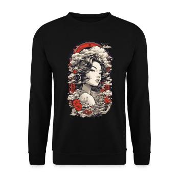 Vintage Ukiyo-e Asian Beauty with Kanji - Unisex Sweatshirt - black - Front - Alina (178cm) & Michal (187cm)