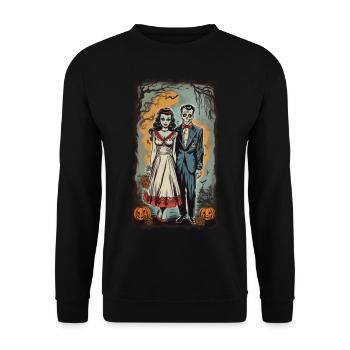 Zombie jeunes mariés Halloween Vintage affiche - Sweat-shirt Unisexe - noir - Devant - Alina (178cm) & Michal (187cm)