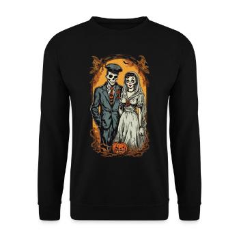 Halloween Zombie Brautpaar Retro Poster Stil - Unisex Pullover - Schwarz - Vorne - Alina (178cm) & Michal (187cm)