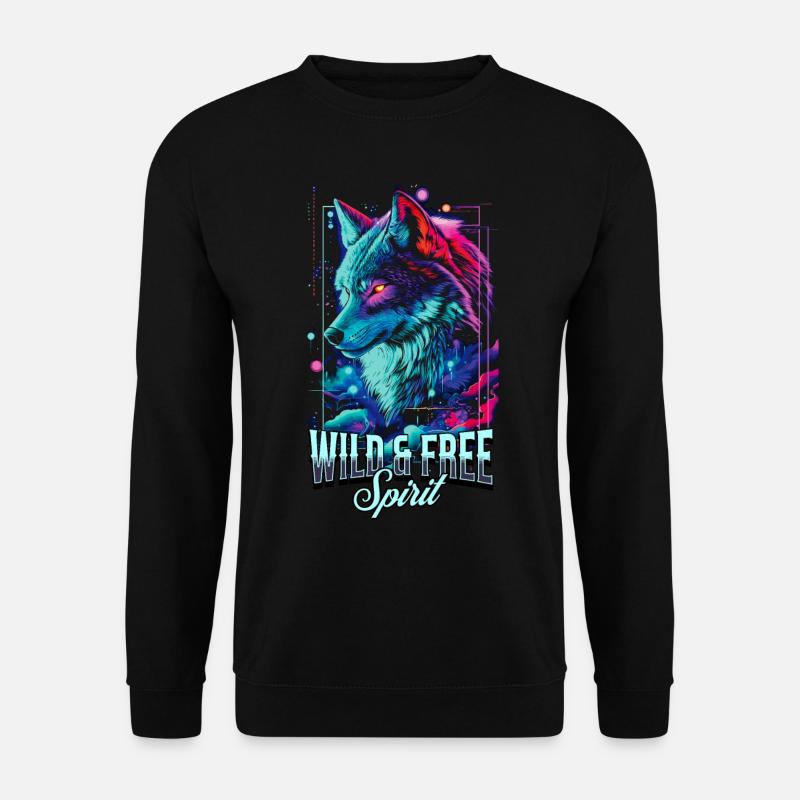 Wolf Wolf Head Predator Wilderness Neon Colorful Art - Unisex Sweatshirt - black