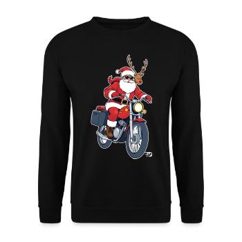 Santa auf Motorrad - Unisex Pullover - Schwarz - Vorne - Alina (178cm) & Michal (187cm)