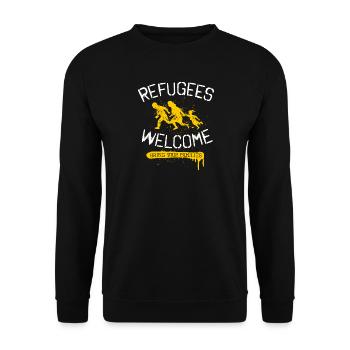 refugees welcome - stencil - bleiberecht für alle - Unisex Pullover - Schwarz - Vorne - Alina (178cm) & Michal (187cm)