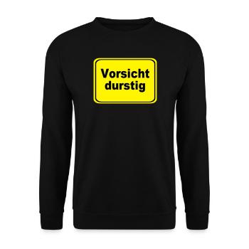 Vorsicht durstig Signet - Unisex Pullover - Schwarz - Vorne - Alina (178cm) & Michal (187cm)