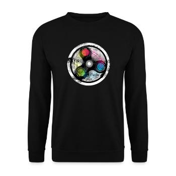 Bunte Grunge-Fidget  den Handspinner Grafik - Unisex Pullover - Schwarz - Vorne - Alina (178cm) & Michal (187cm)