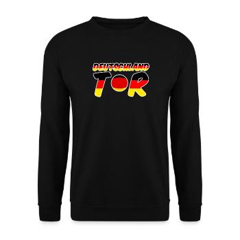 Deutschland Tor Fußball, WM, Sport, Geschenk - Unisex Pullover - Schwarz - Vorne - Alina (178cm) & Michal (187cm)