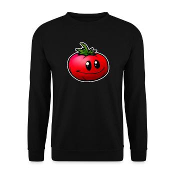 Fröhliche Cartoon Tomate Lächeln - Unisex Pullover - Schwarz - Vorne - Alina (178cm) & Michal (187cm)