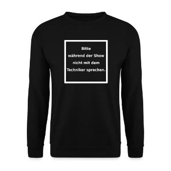 Warnhinweis: Techniker. (weiss) - Unisex Pullover - Schwarz - Vorne - Alina (178cm) & Michal (187cm)