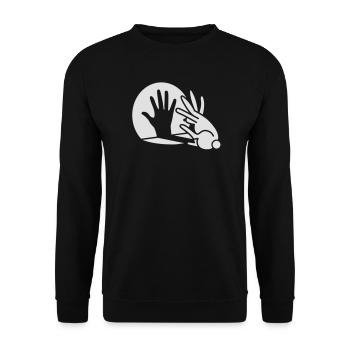 Hand Schattenspiel kaninchen Glow in the dark - Unisex Pullover - Schwarz - Vorne - Alina (178cm) & Michal (187cm)