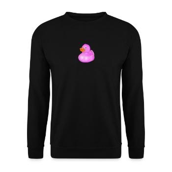 Neonpink Gummiente Muster - Unisex Pullover - Schwarz - Vorne - Alina (178cm) & Michal (187cm)