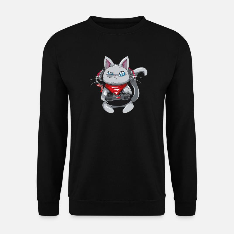 Katze mit Kopfhörern - spielende Katze - Gamer Katze - Unisex Pullover - Schwarz