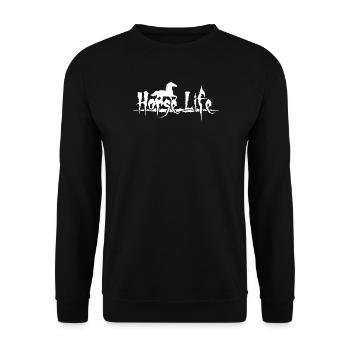 Pferd Pferde Reiter reiten Galopp Fohlen Stute Hen - Unisex Pullover - Schwarz - Vorne - Alina (178cm) & Michal (187cm)