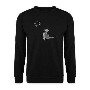 Origami cat with white birds - Unisex Sweatshirt - black - Front - Alina (178cm) & Michal (187cm)