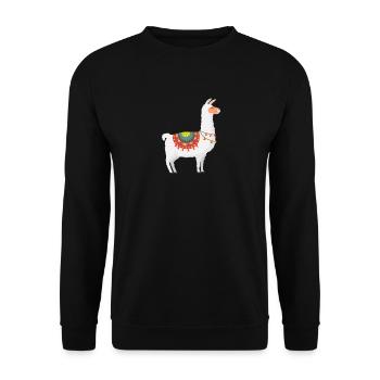 Süßes Alpaka im bunten Poncho - Unisex Pullover - Schwarz - Vorne - Alina (178cm) & Michal (187cm)