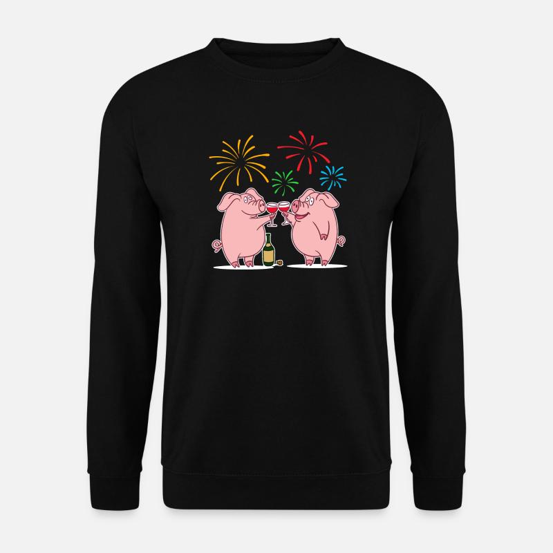 Glücksschwein Glücksbringer Silvester Neujahr - Unisex Pullover - Schwarz