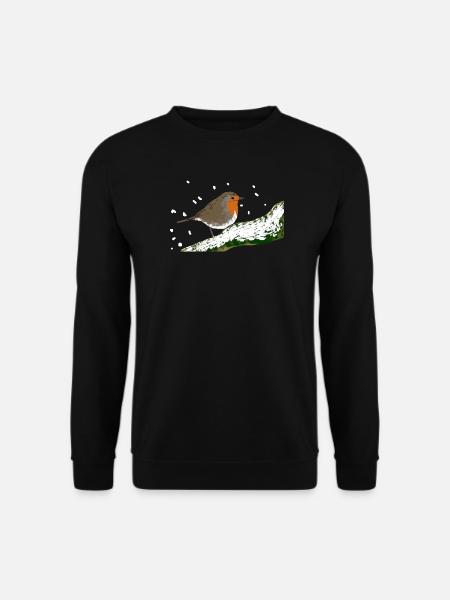 Robin Winter Motif Snow Bird Branch - Unisex Sweatshirt - black