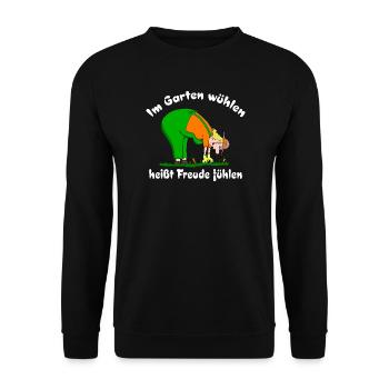 Hobbygärtner liebt Gartenarbeit - Unisex Pullover - Schwarz - Vorne - Alina (178cm) & Michal (187cm)
