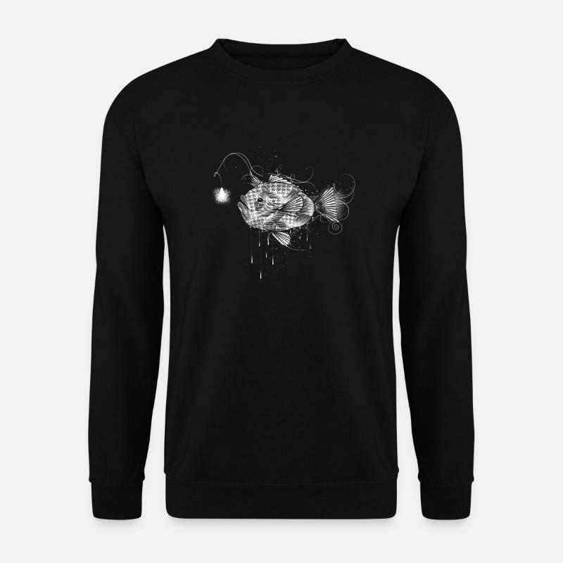 kunstvolle Anglerfisch Zeichnung aus weißen Linien - Unisex Pullover - Schwarz