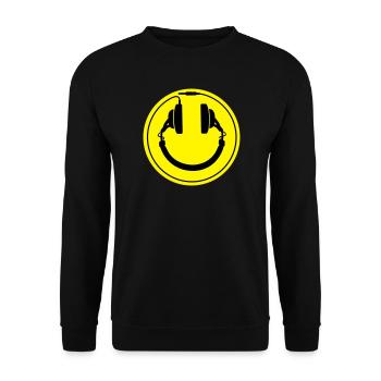 Smiley-Kopfhörer - Unisex Pullover - Schwarz - Vorne - Alina (178cm) & Michal (187cm)