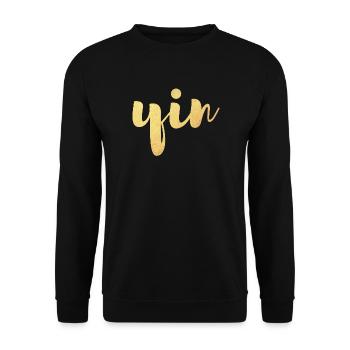 Yin (Yin und Yang) Gold Yoga Partnerlook - Unisex Pullover - Schwarz - Vorne - Alina (178cm) & Michal (187cm)