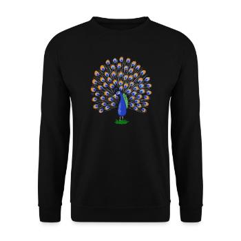 Bunte Pfauenfeder Illustration - Unisex Pullover - Schwarz - Vorne - Alina (178cm) & Michal (187cm)