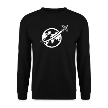 Flugzeug mit Weltkugel - Unisex Pullover - Schwarz - Vorne - Alina (178cm) & Michal (187cm)