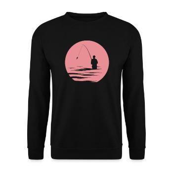 Angler, Lake, Evening Sun, Sea, Fish, Symbol Nature - Unisex Sweatshirt - black - Front - Alina (178cm) & Michal (187cm)