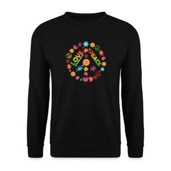 Flower Circle Love Peace - Unisex Sweatshirt - black - Front - Alina (178cm) & Michal (187cm)