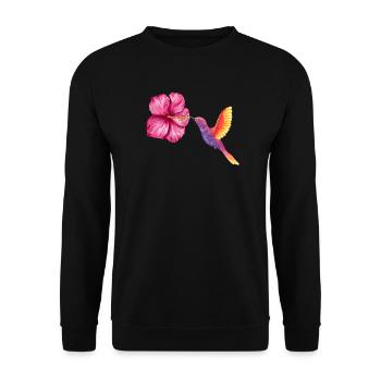Kolibri und Hibiskus in Aquarell - Unisex Pullover - Schwarz - Vorne - Alina (178cm) & Michal (187cm)