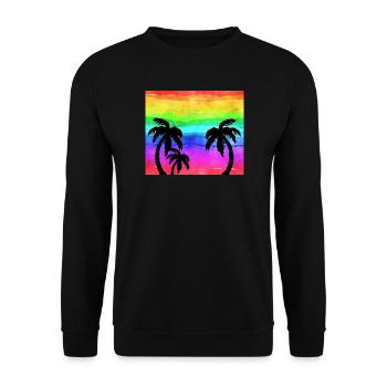 Rainbow Sunset Palmen Strand - Unisex Pullover - Schwarz - Vorne - Alina (178cm) & Michal (187cm)