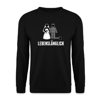 Junggesellenabschied Lustig Polterabend Ehe Lustig - Unisex Pullover - Schwarz - Vorne - Alina (178cm) & Michal (187cm)