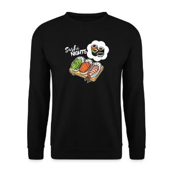 Sushi Avocado Lachs Schlafen Traum Lustig Essen - Unisex Pullover - Schwarz - Vorne - Alina (178cm) & Michal (187cm)