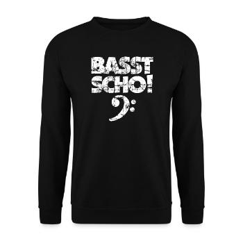 BASST SCHO! Bass Spruch Bassisten (Vintage Weiß) - Unisex Pullover - Schwarz - Vorne - Alina (178cm) & Michal (187cm)