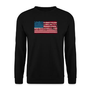 Distressed American Flag Vintage - Unisex Sweatshirt - black - Front - Alina (178cm) & Michal (187cm)